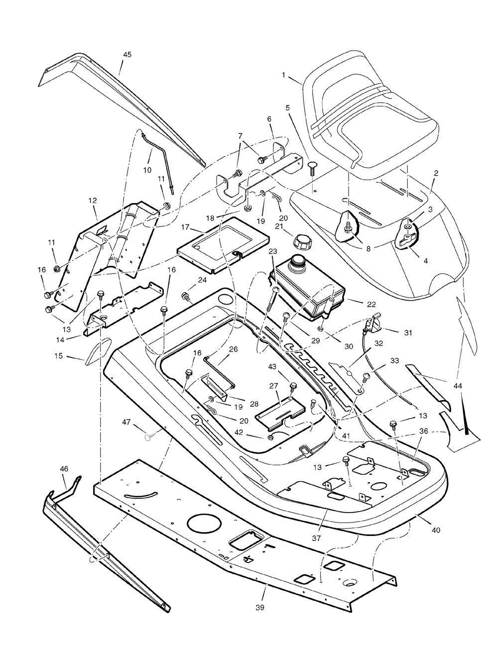 Chassis And Hood Diagram and Parts List for 309006X78A 2006 Briggs and Stratton Lawn Tractor